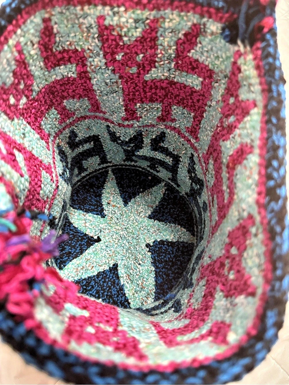 Handwoven Cat/Kitty Crossbody Guatemalan Morral Bag in Pink & Blue - Picture 5 of 7